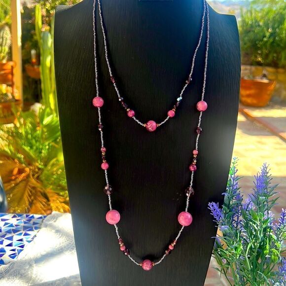 Pink Purple Barbiecore Multi-strand Beaded Necklace - Picture 2 of 9